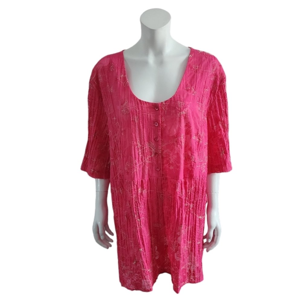 Penningtons pink tunic with flowers embroidery, plus size, size 28